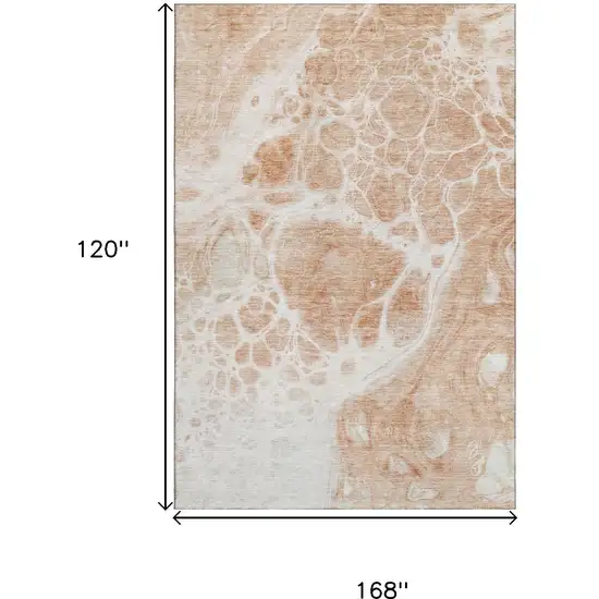 Coral And Ivory Abstract Washable Area Rug With UV Protection Photo 3