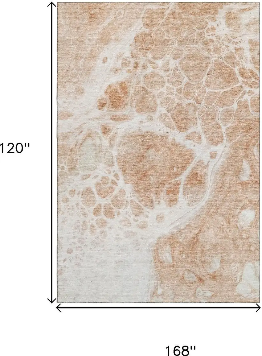 Coral And Ivory Abstract Washable Area Rug With UV Protection Photo 3