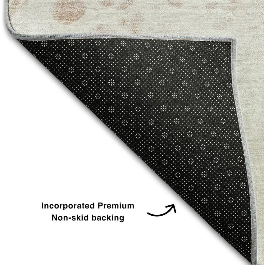 Coral And Ivory Abstract Washable Area Rug With UV Protection Photo 5