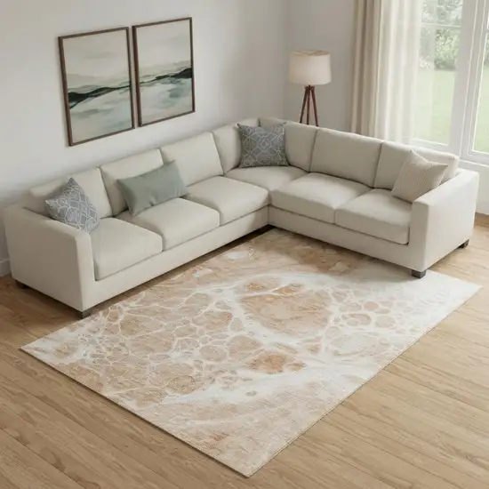 Coral And Ivory Abstract Washable Area Rug With UV Protection Photo 1
