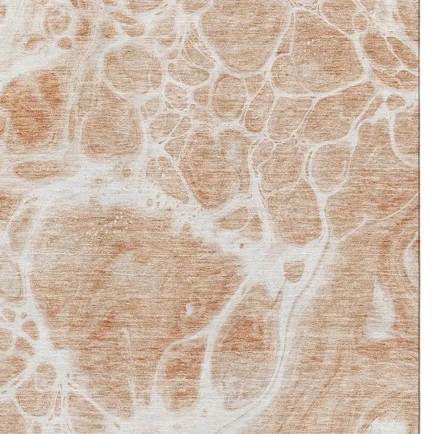Coral And Ivory Abstract Washable Area Rug With UV Protection Photo 4