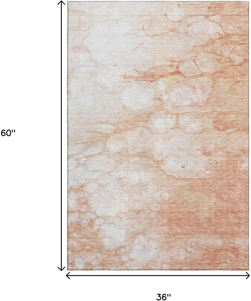Coral And Ivory Abstract Washable Area Rug With UV Protection Photo 6