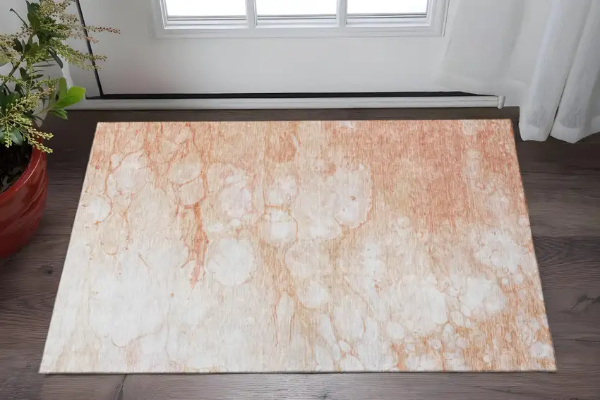 Coral And Ivory Abstract Washable Area Rug With UV Protection Photo 2