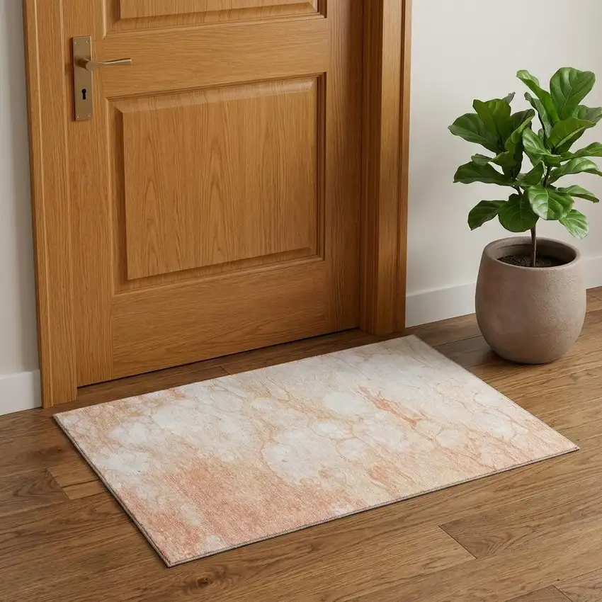 Coral And Ivory Abstract Washable Area Rug With UV Protection Photo 1