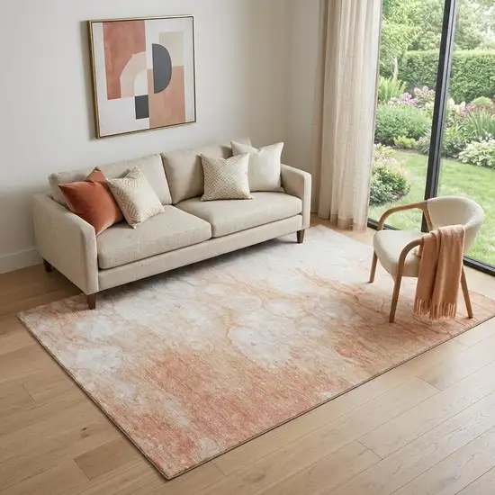 Coral And Ivory Abstract Washable Area Rug With UV Protection Photo 1