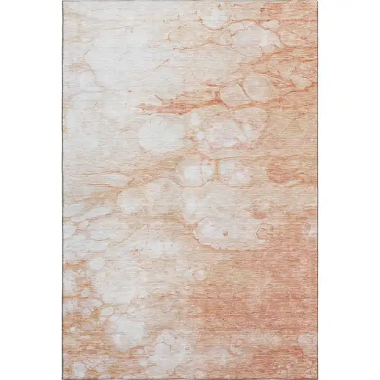 Coral And Ivory Abstract Washable Area Rug With UV Protection Photo 2