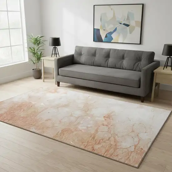Coral And Ivory Abstract Washable Area Rug With UV Protection Photo 1