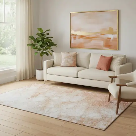 Coral And Ivory Abstract Washable Area Rug With UV Protection Photo 1