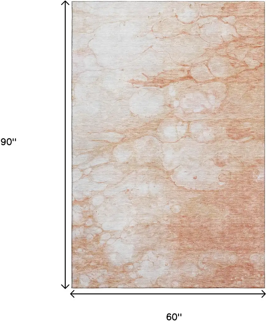 Coral And Ivory Abstract Washable Area Rug With UV Protection Photo 3