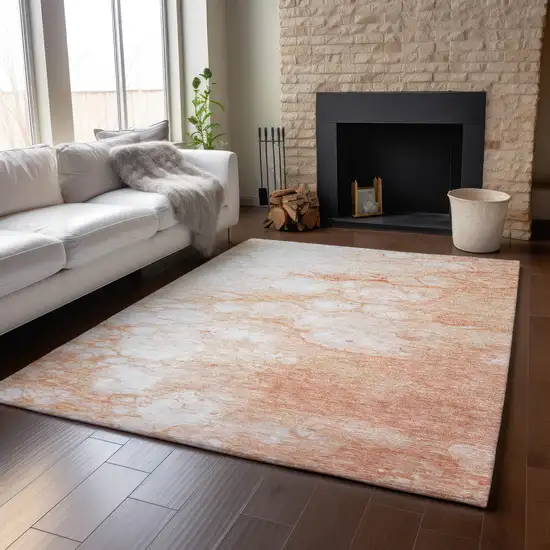 Coral And Ivory Abstract Washable Area Rug With UV Protection Photo 7