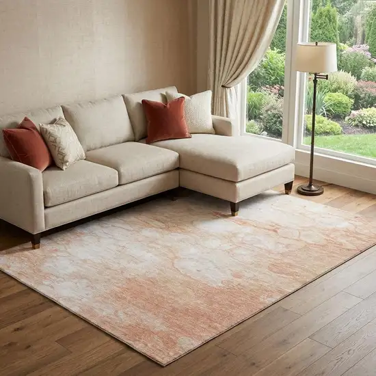 Coral And Ivory Abstract Washable Area Rug With UV Protection Photo 1