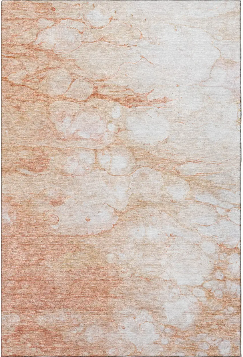 Coral And Ivory Abstract Washable Area Rug With UV Protection Photo 5