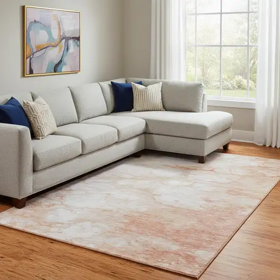 Coral And Ivory Abstract Washable Area Rug With UV Protection Photo 1