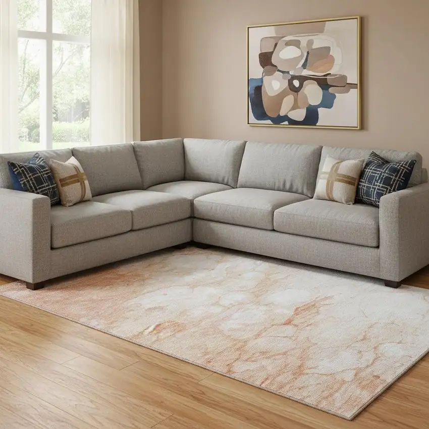 Coral And Ivory Abstract Washable Area Rug With UV Protection Photo 1