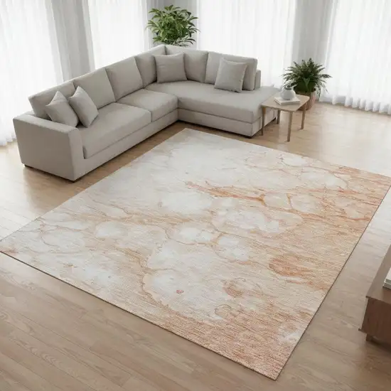 Coral And Ivory Abstract Washable Area Rug With UV Protection Photo 1