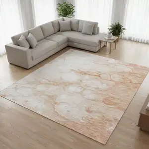 Photo of Coral And Ivory Abstract Washable Area Rug With UV Protection