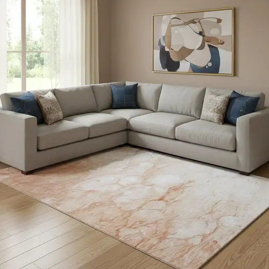 Coral And Ivory Abstract Washable Area Rug With UV Protection Photo 1