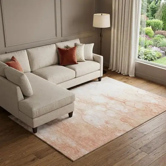 Coral And Ivory Abstract Washable Area Rug With UV Protection Photo 1