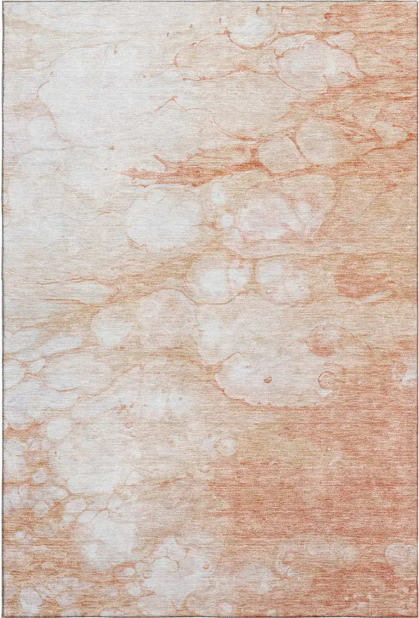 Coral And Ivory Abstract Washable Area Rug With UV Protection Photo 2