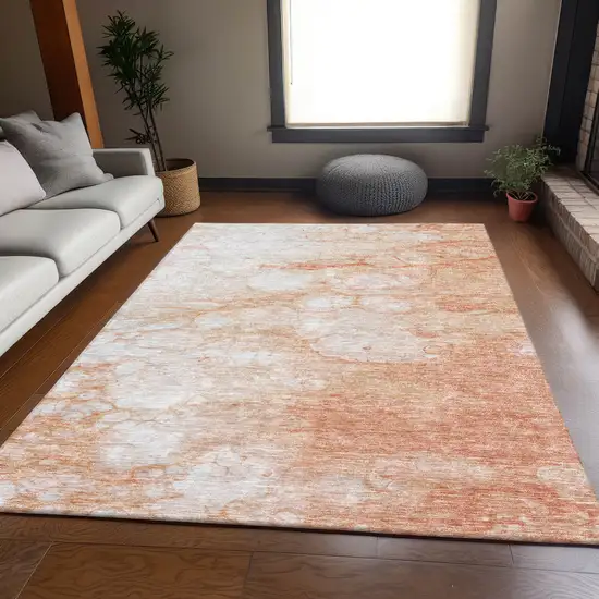 Coral And Ivory Abstract Washable Area Rug With UV Protection Photo 5