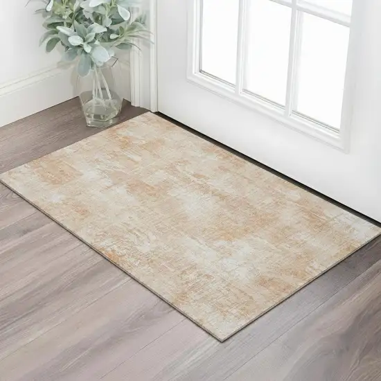 Coral And Ivory Abstract Washable Area Rug With UV Protection Photo 1