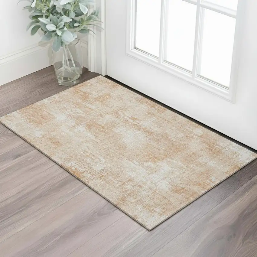Coral And Ivory Abstract Washable Area Rug With UV Protection Photo 1