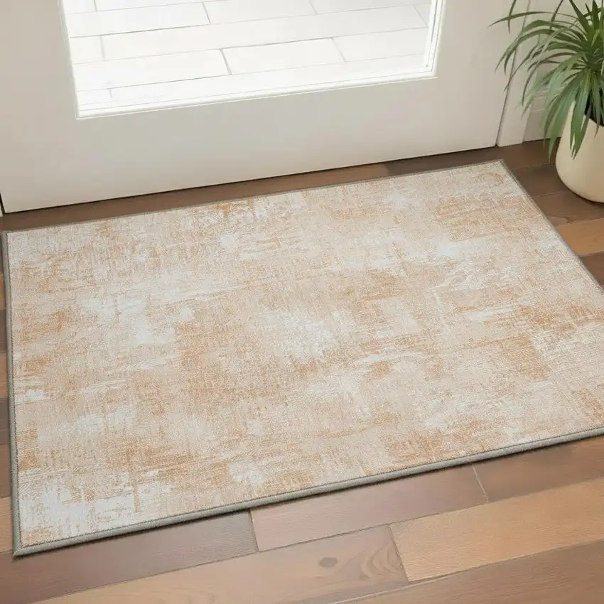 Coral And Ivory Abstract Washable Area Rug With UV Protection Photo 2