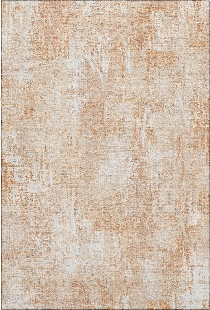 Coral And Ivory Abstract Washable Area Rug With UV Protection Photo 1