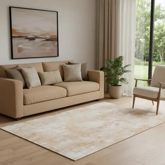 Coral And Ivory Abstract Washable Area Rug With UV Protection Photo 1