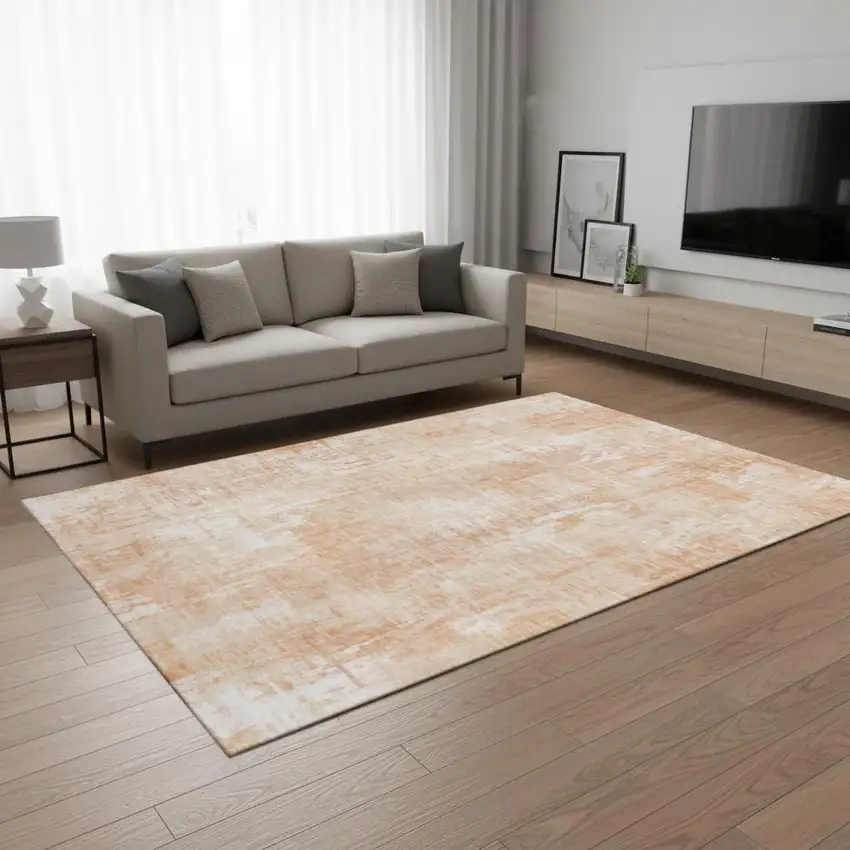 Coral And Ivory Abstract Washable Area Rug With UV Protection Photo 2