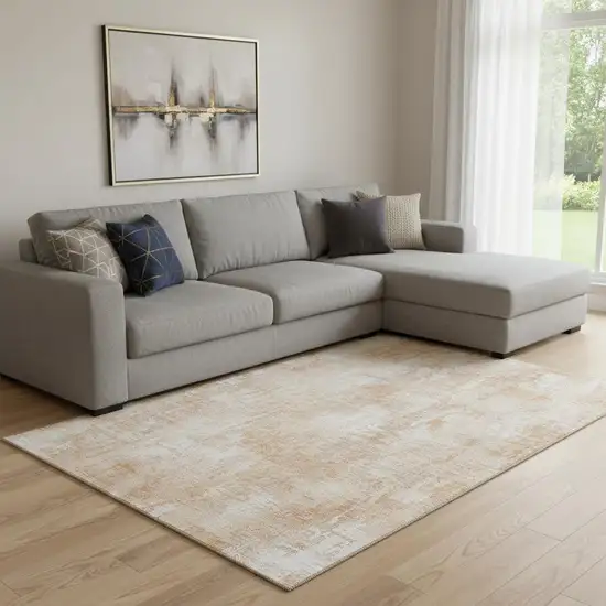 Coral And Ivory Abstract Washable Area Rug With UV Protection Photo 1