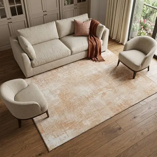 Coral And Ivory Abstract Washable Area Rug With UV Protection Photo 1