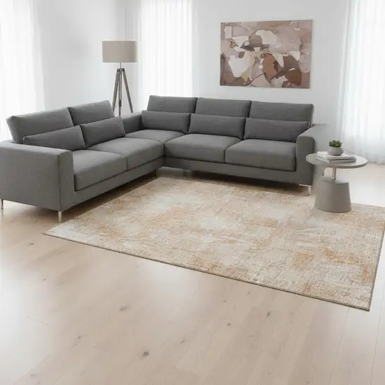 Coral And Ivory Abstract Washable Area Rug With UV Protection Photo 1