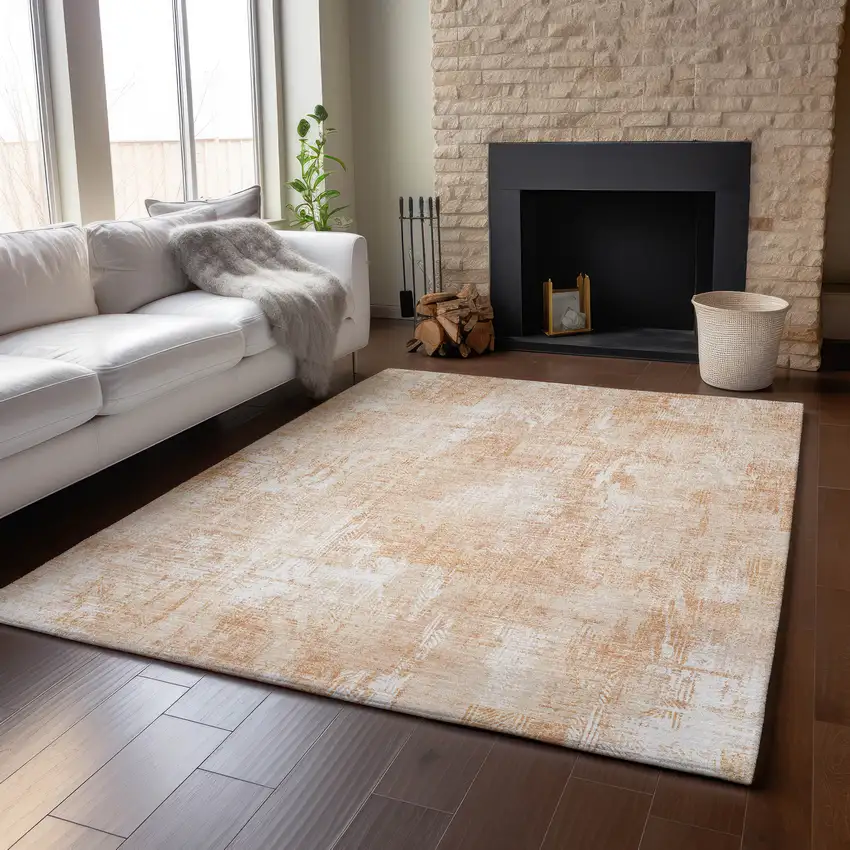 Coral And Ivory Abstract Washable Area Rug With UV Protection Photo 5