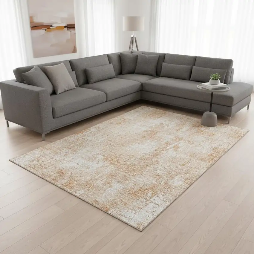 Coral And Ivory Abstract Washable Area Rug With UV Protection Photo 1