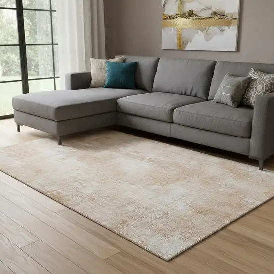 Coral And Ivory Abstract Washable Area Rug With UV Protection Photo 1