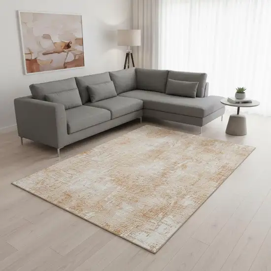 Coral And Ivory Abstract Washable Area Rug With UV Protection Photo 1