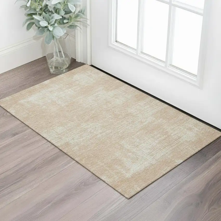 Coral And Ivory Abstract Washable Area Rug With UV Protection Photo 1