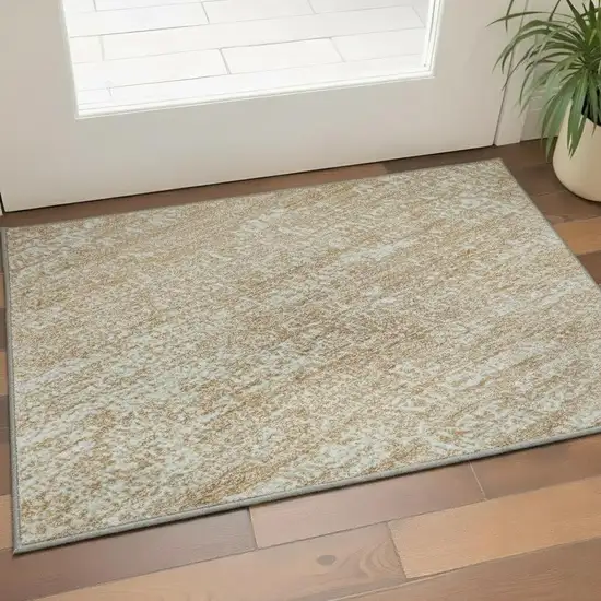 Coral And Ivory Abstract Washable Area Rug With UV Protection Photo 2