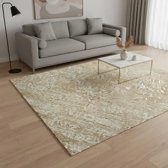 Coral And Ivory Abstract Washable Area Rug With UV Protection Photo 2