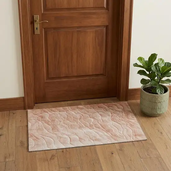 Coral And Ivory Abstract Washable Area Rug With UV Protection Photo 1