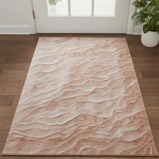 Coral And Ivory Abstract Washable Area Rug With UV Protection Photo 2