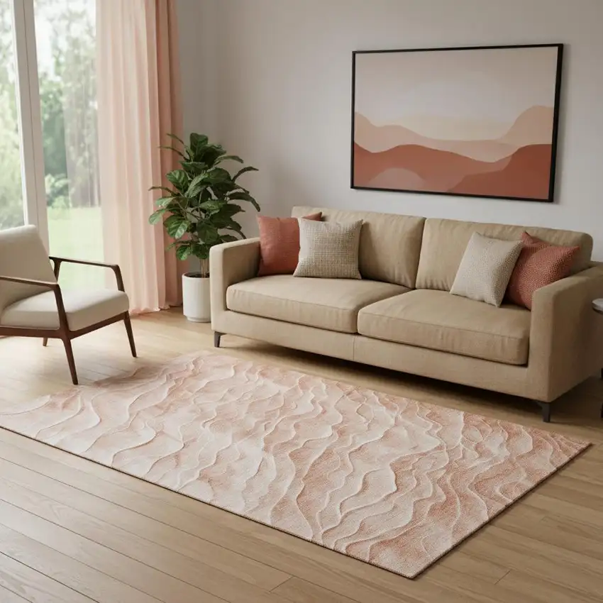 Coral And Ivory Abstract Washable Area Rug With UV Protection Photo 2