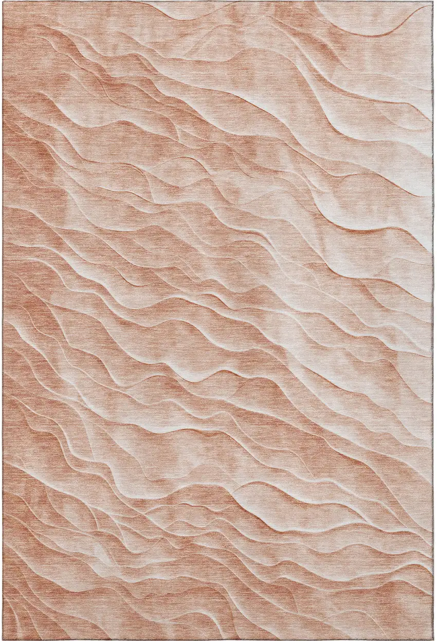 Coral And Ivory Abstract Washable Area Rug With UV Protection Photo 3