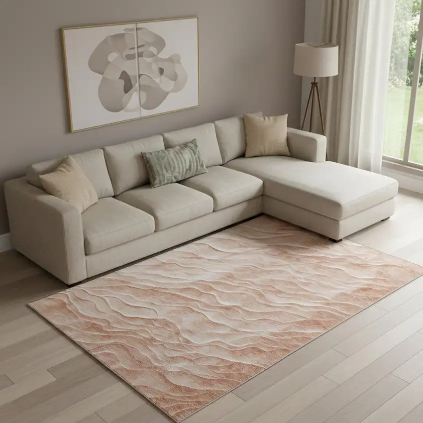 Coral And Ivory Abstract Washable Area Rug With UV Protection Photo 2