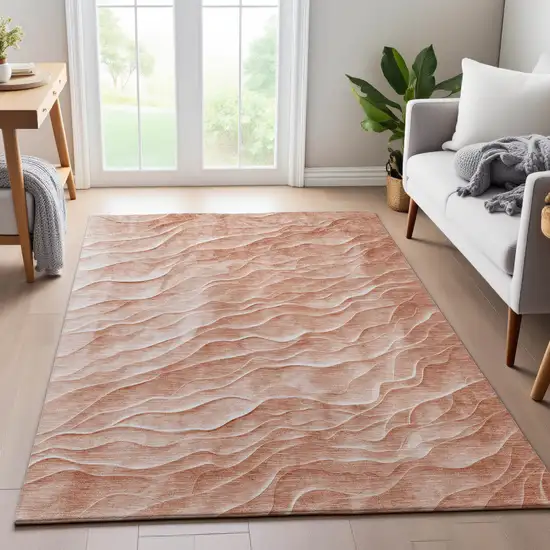 Coral And Ivory Abstract Washable Area Rug With UV Protection Photo 5