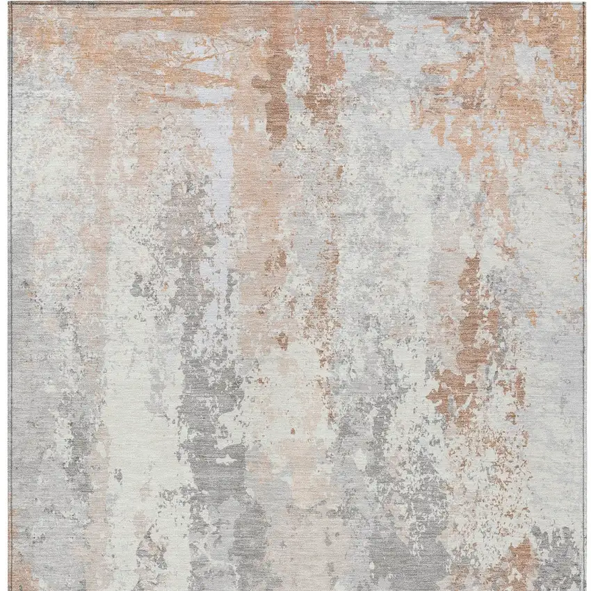 Coral And Ivory Abstract Washable Indoor Outdoor Area Rug Photo 1