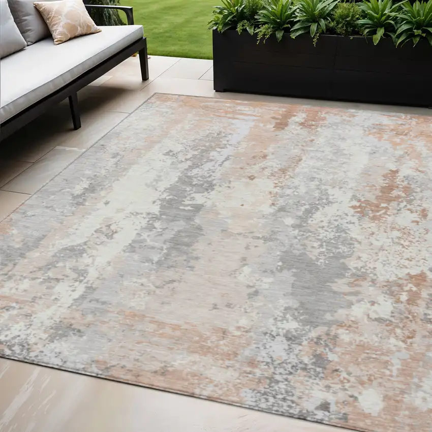 Coral And Ivory Abstract Washable Indoor Outdoor Area Rug Photo 2