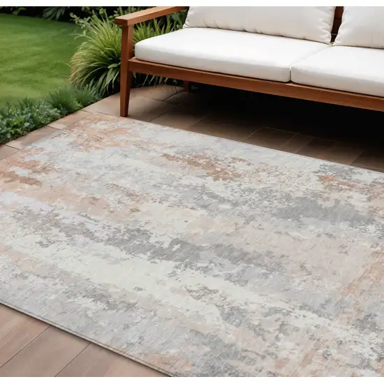 Coral And Ivory Abstract Washable Indoor Outdoor Area Rug Photo 2