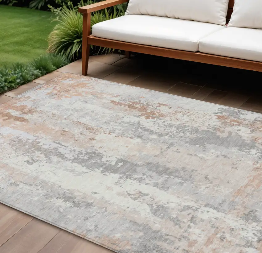 Coral And Ivory Abstract Washable Indoor Outdoor Area Rug Photo 2